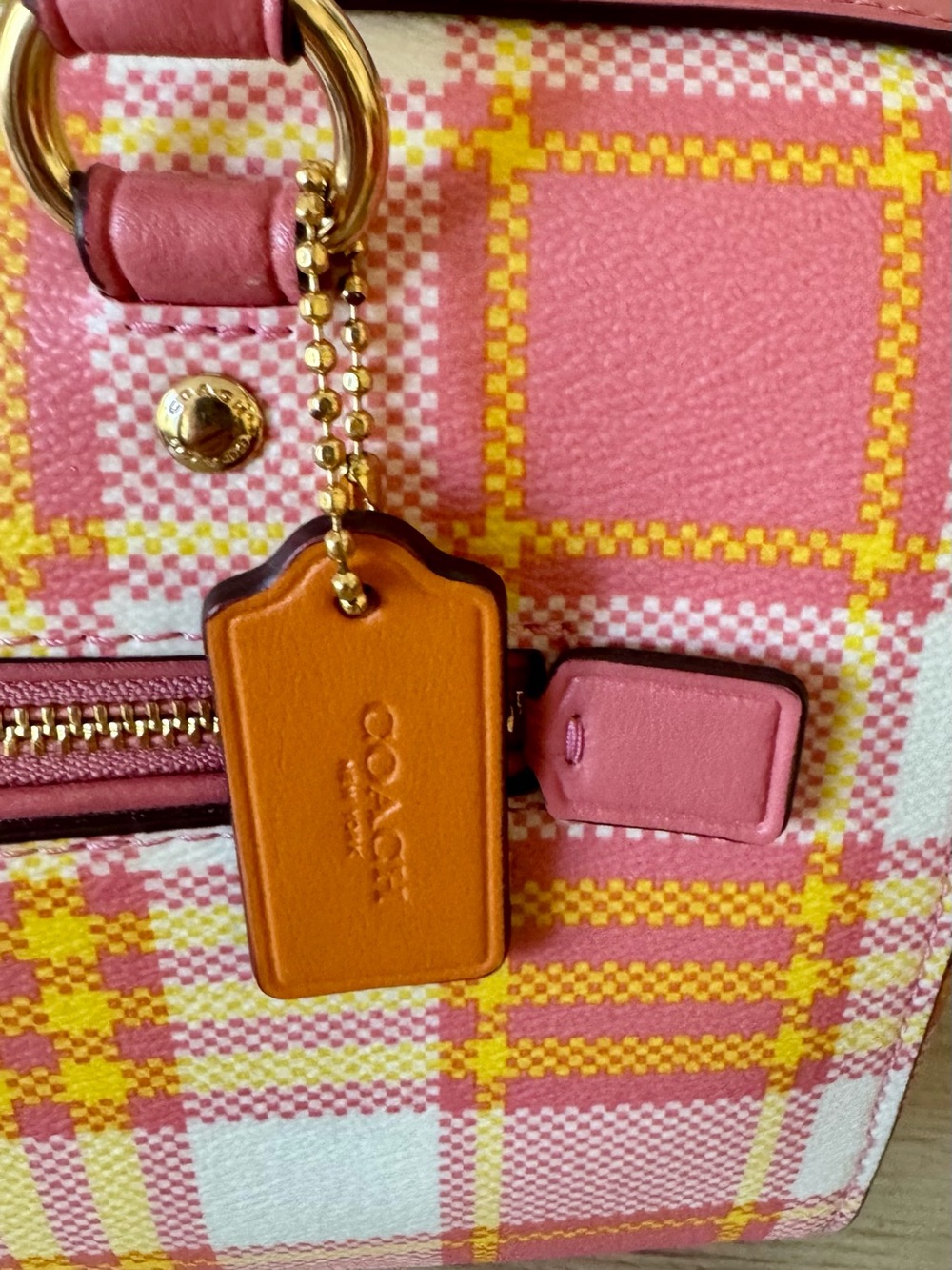 Coach Garden Plaid Rowan Top Handle Satchel/Crossbody in TAffy LIMITED EDITION - Picture 5 of 16